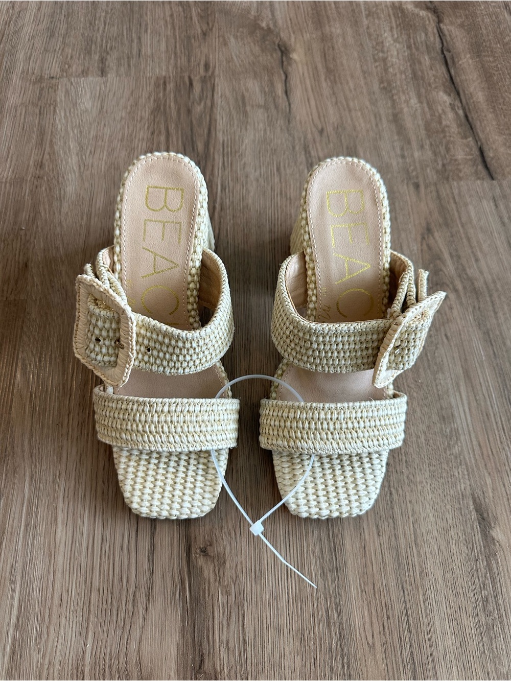 Beach by Matisse - Raffia Block Heel Slide Sandals Cream/Natural - Size 6